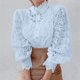 thumbnail image 2 of Top holgado y elegante con botones y patchwork floral para mujer - Blusa transpirable de poliéster para primavera/verano/otoño, oficina/playa/citas, 2 of 8