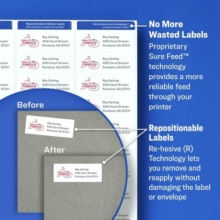 Avery Repositionable Address Labels, Repositionable Adhesive, 1" x 2-5/8", 750 Labels (58160)