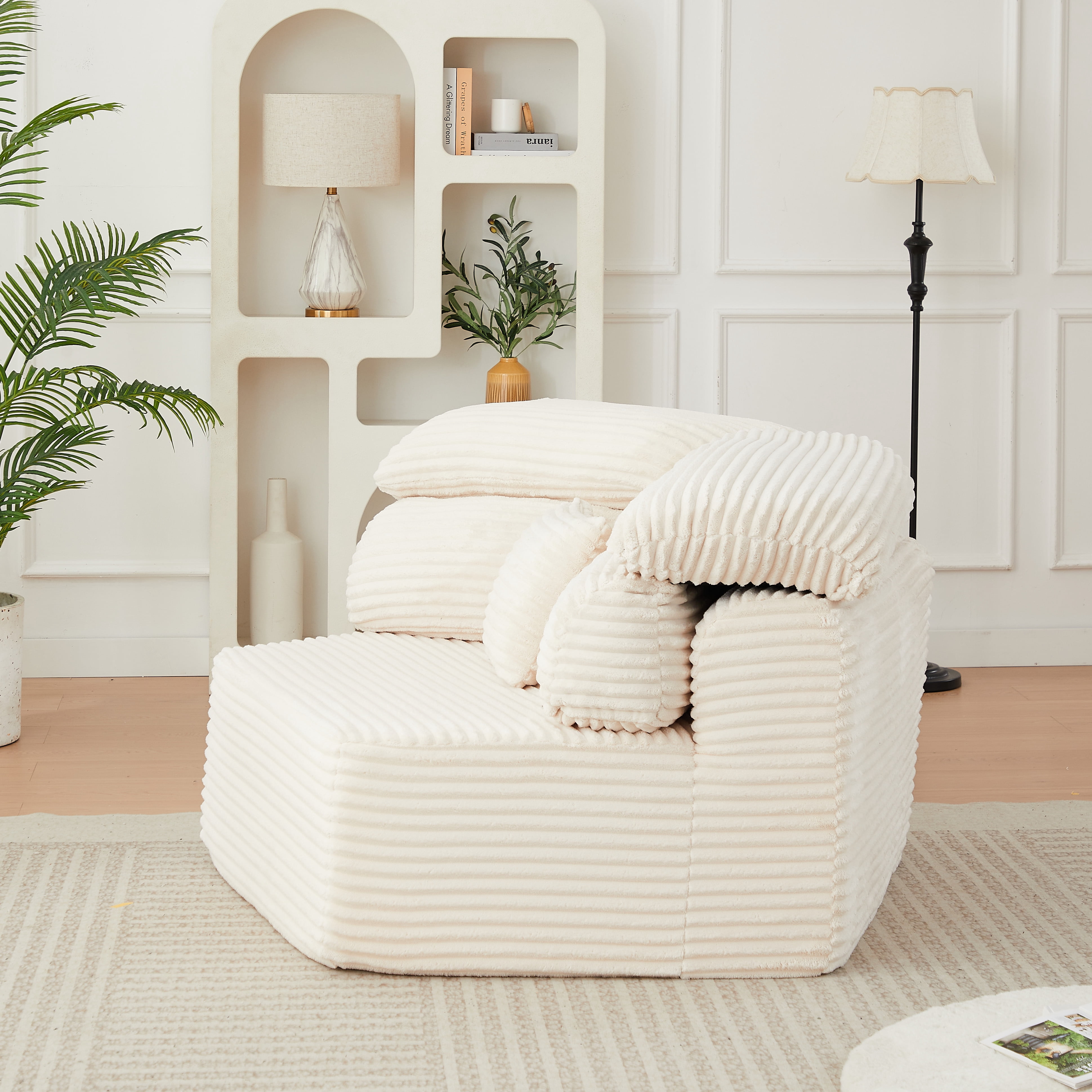 Leumius 53" Single Sofa,Oversized Modular Sofa Lounge Chair with Stylish Envelop Sesign Pillow,Pentagonal Sofa Boneless Couch for Living Room,Beige Corduroy