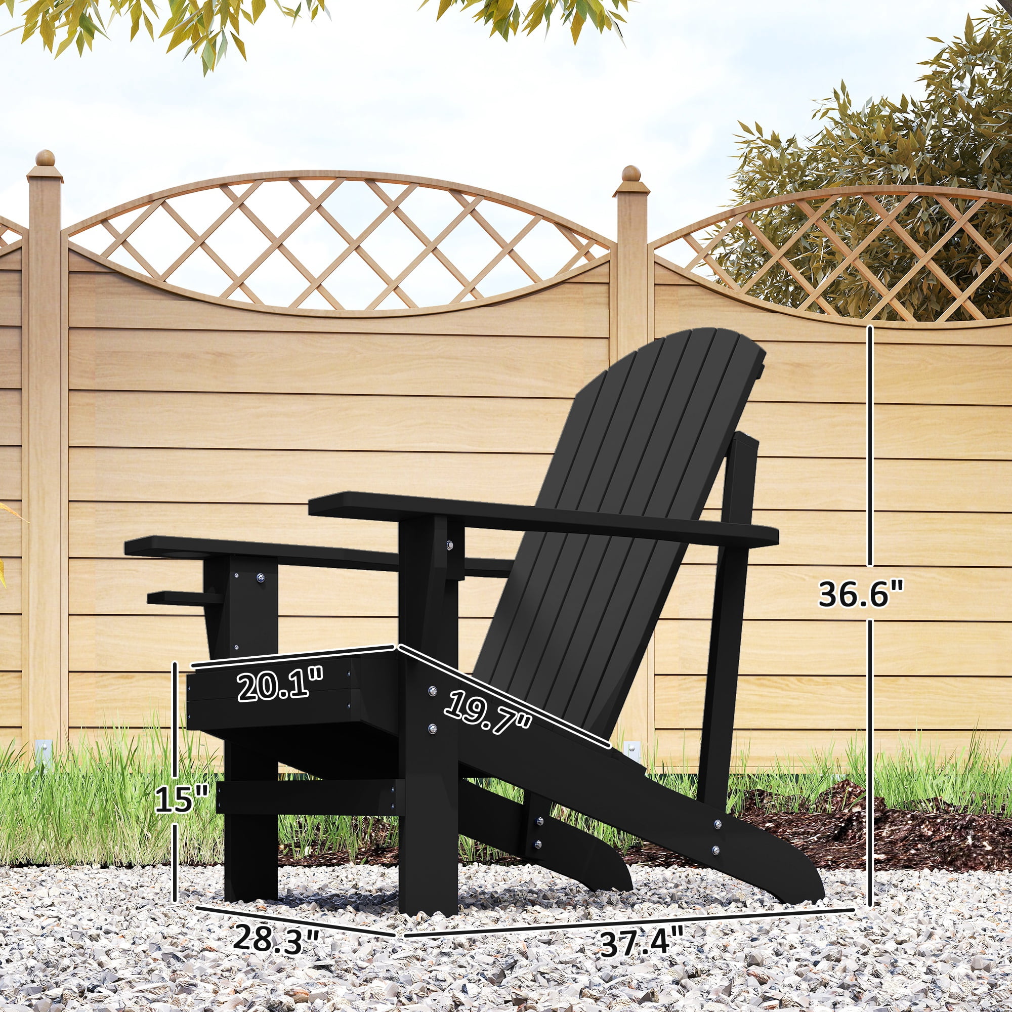 Outsunny Oversized Adirondack Chair, Outdoor Fire Pit and Porch Seating, Classic Log Lounge w/ Built-in Cupholder for Patio, Backyard, Black