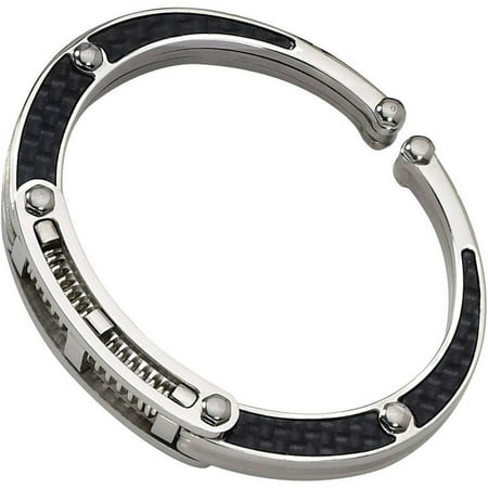 Primal Steel Stainless Steel Brushed and Polished Carbon Fiber Inlay Hinged Bangle
