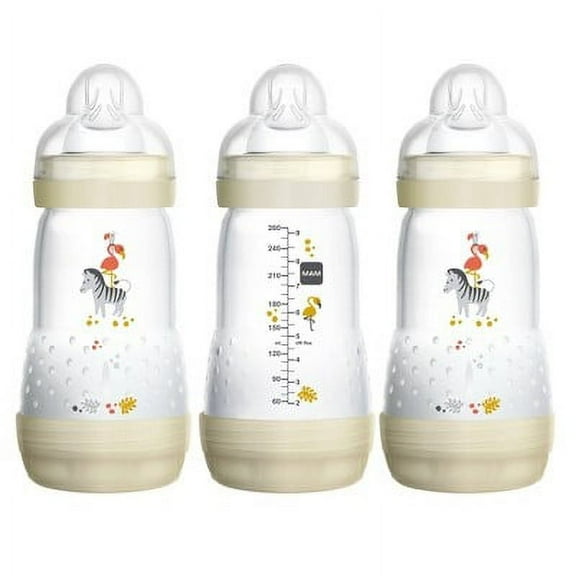 MAM Easy Start Anti-Colic Bottle 9 oz (3-Count), Baby Essentials, Medium Flow Bottles with Silicone Nipple, Unisex