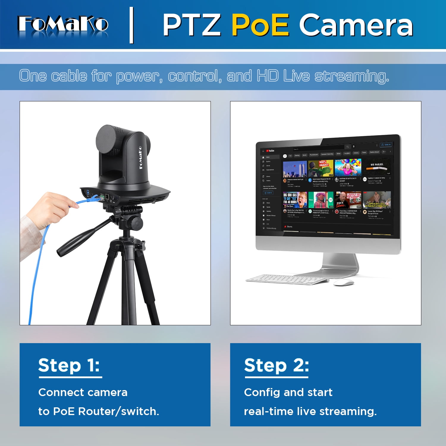 FoMaKo 20X AI Auto Tracking 1080P Camera Bundle(FMK12UH Pro(20x)-B x4+KC601+KC608 Pro)