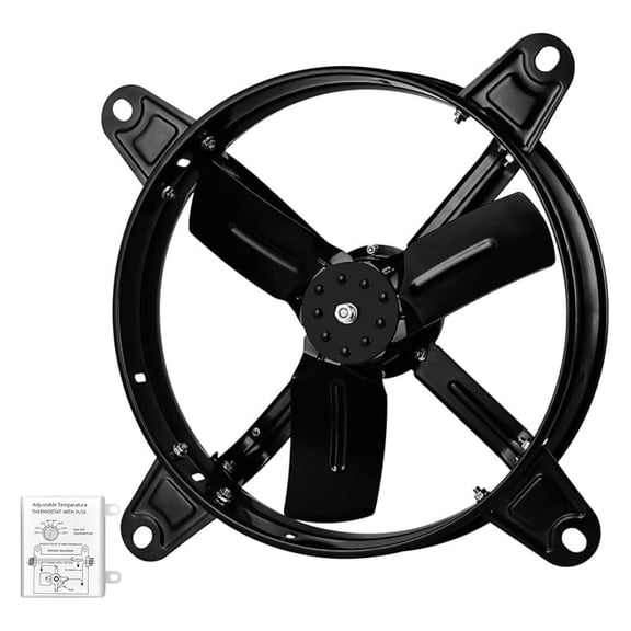 14 Inch Mount Fan Attic Gable Ventilator with Adjustable Temperature Thermostat, 1239 CFM, Black