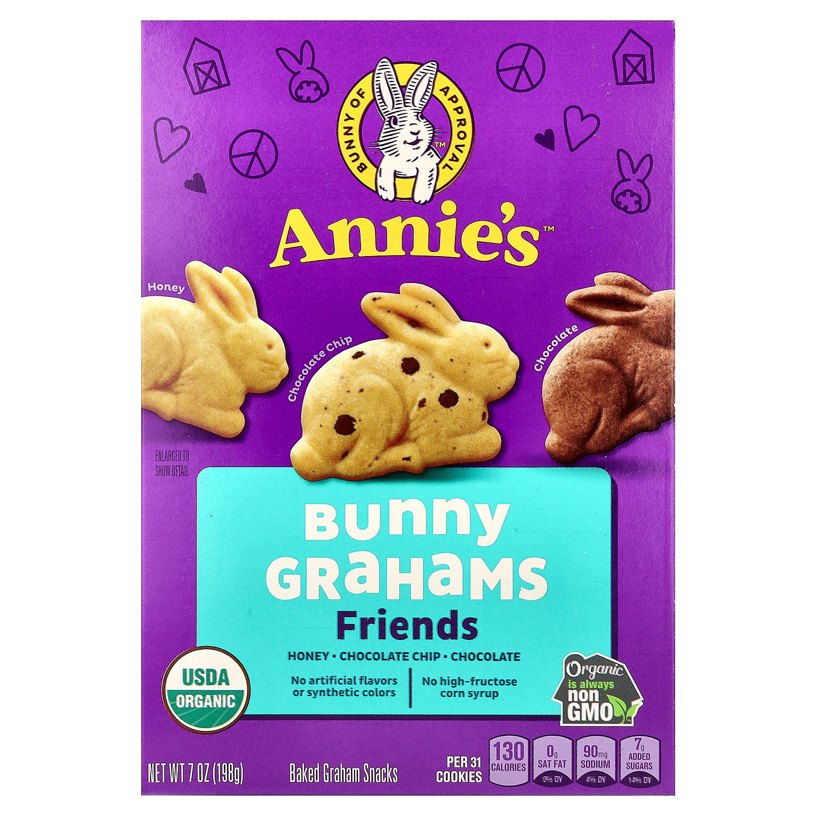 Annie's Friends Organic Bunny Graham Snacks, Chocolate Chip, Chocolate, and Honey, 7 oz