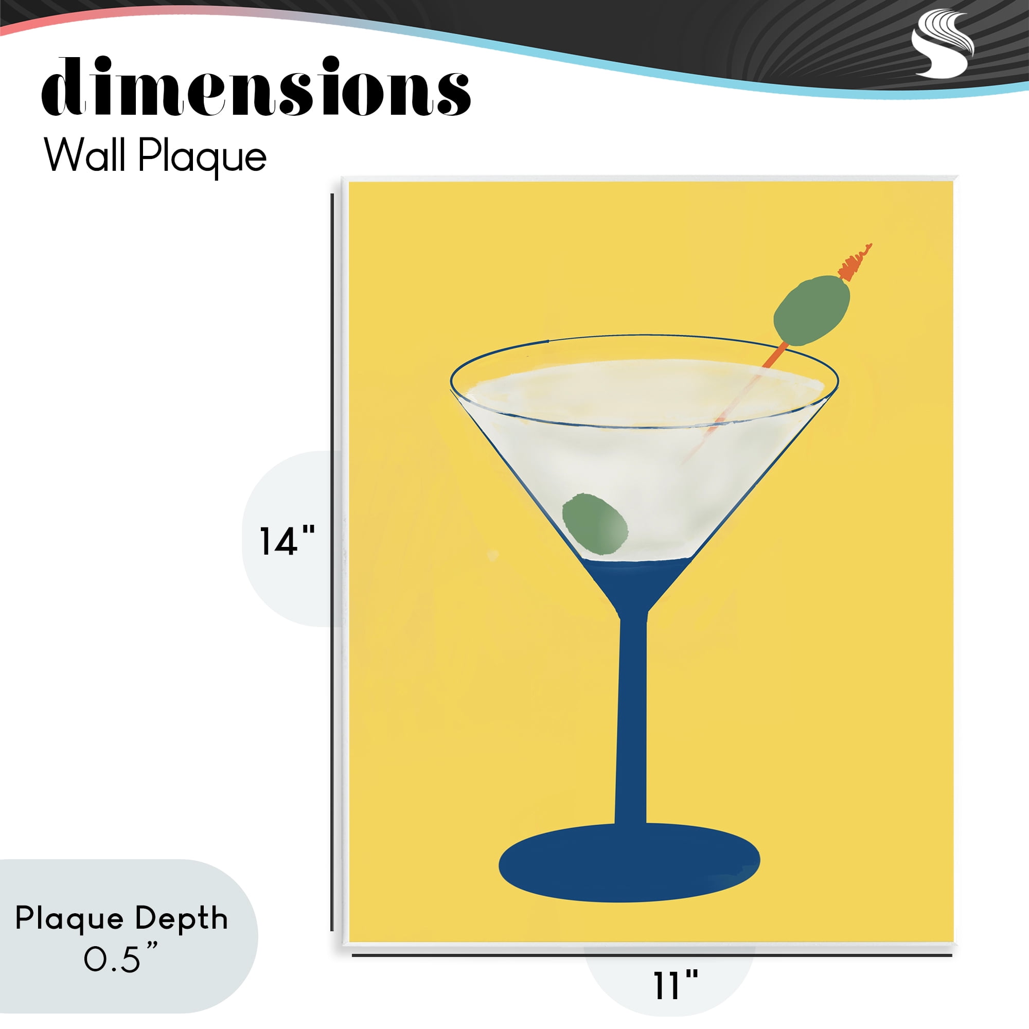 Stupell Industries Martini Glass over Yellow Wall Plaque Art, design by Robin Maria