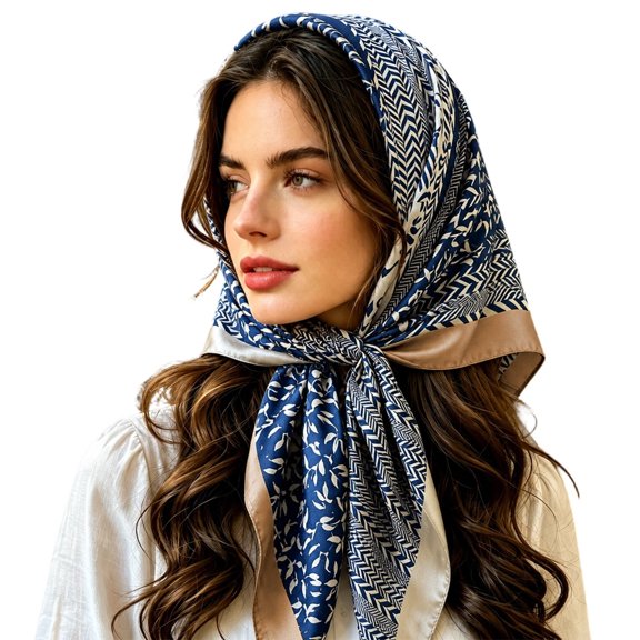 HNMKIU Heardband Elegant Summer Hair Turban Headband Silk Satin Square Scarf Lightweight Stylish Daily Wear Travel Accessory For Women Blue,One Size
