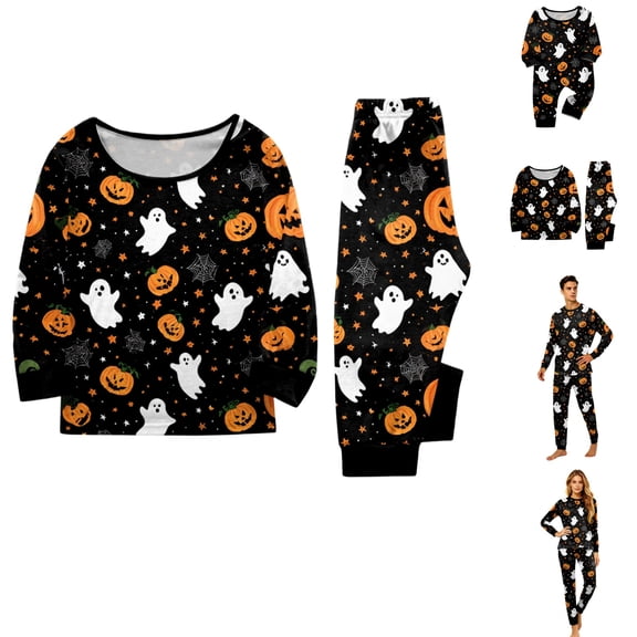 HAJWOH Family Matching Halloween Pajamas Set Holiday Soft Stretch Pumpkin Print Sleepwear for Halloween Night, Party & Photos