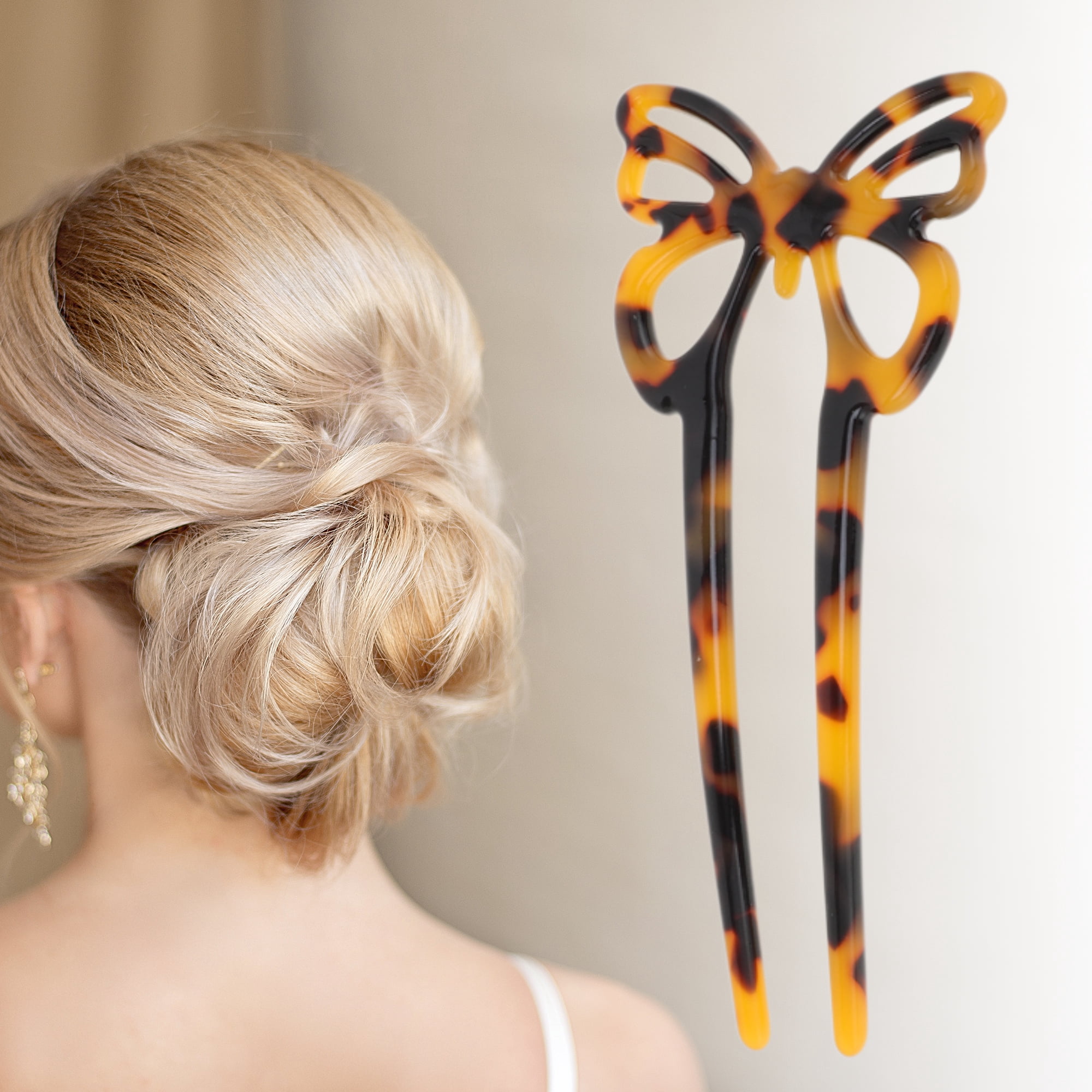 Unique Bargains Butterfly Hair Stick Fork Pins for Women 1 Pc Black, Coffee Color
