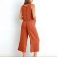 thumbnail image 1 of RT5YKing Ensemble 2 Pcs Coton et Lin Mode Femme Col Rond Blouse Sans Manches Unie + Pantalons Amples avec Poches, 1 of 8