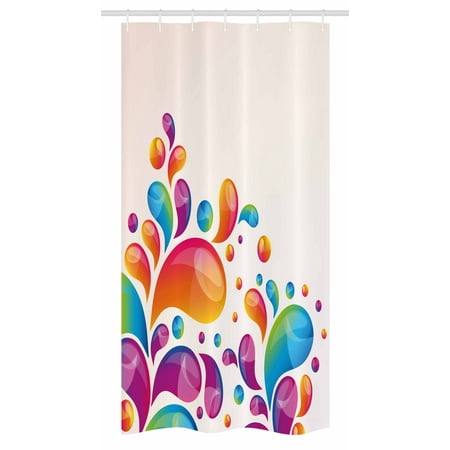 Colorful Stall Shower Curtain, Cute Raindrops in Different Size in Gradient Colors Abstract Splash Style Design, Fabric Bathroom Set with Hooks, 36W X 72L Inches Long, Multicolor, by Ambesonne