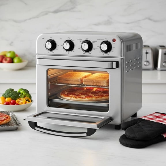 7-In-1 Air Fryer Toaster Oven, 18L Convection Oven, 1800W Stainless Steel Countertop Combo with Grill and Pizza Pan