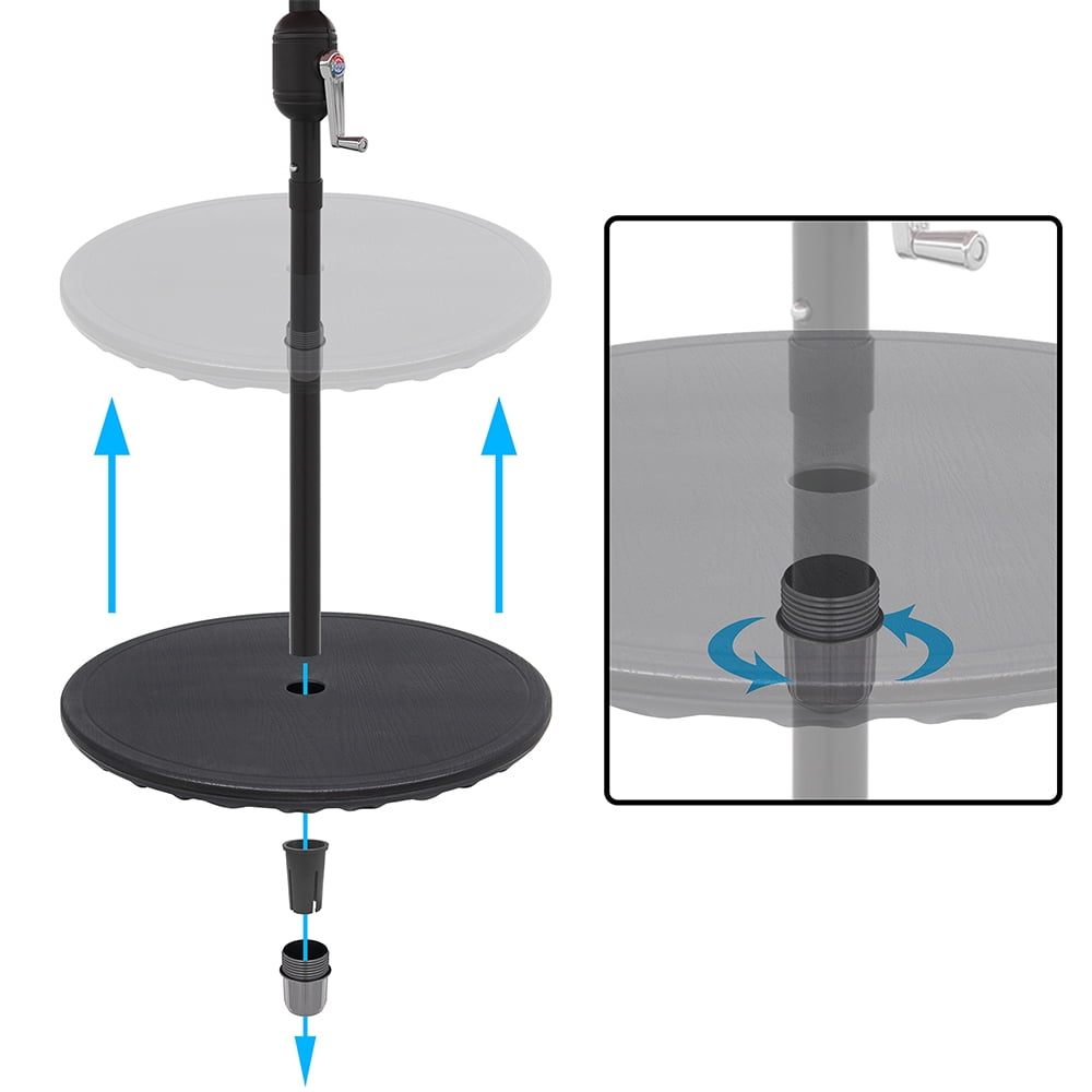 20'' Outdoor Adjustable All Weather Umbrella Table for Beach Patio Garden Poolside Accessory Umbrella Table Top Portable Round Table Fit 38mm (1.5in) Umbrella Pole, Black