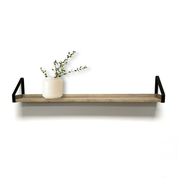 InPlace 36W x 5D x 3.5 in. H Driftwood and Metal Real Wood Rustic Iron Bracket Ledge Shelf 9602092E