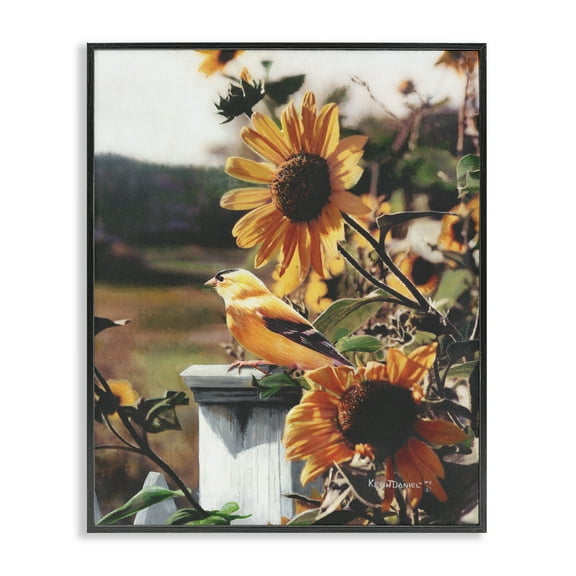 Stupell Industries Canary Bird & Sunflowers Plants & Flowers Photography Black Framed Art Print Wall Art, 11 x 14