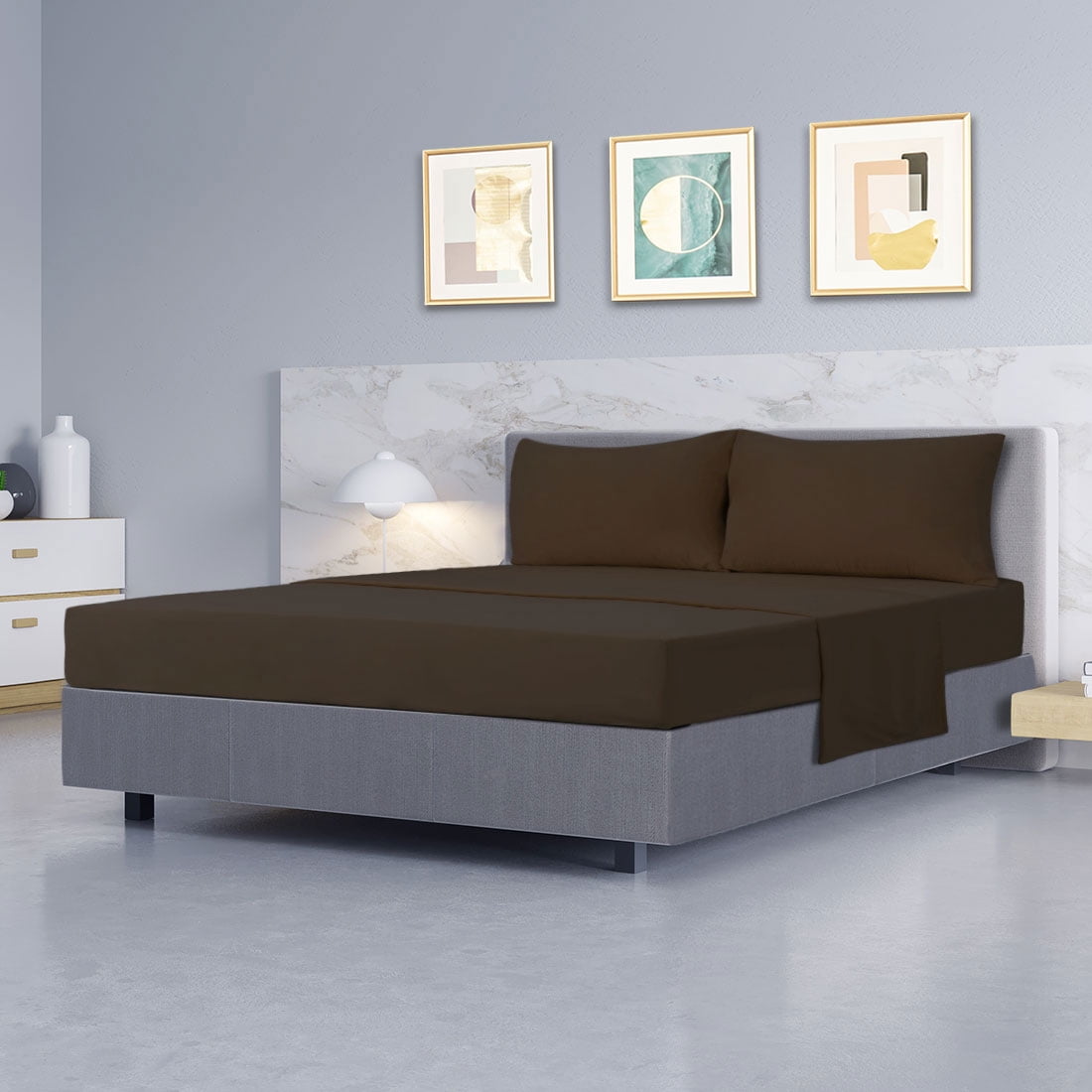 Unique Bargains 4 Piece Brushed Polyester Bed Sheets Set Queen Dark Brown