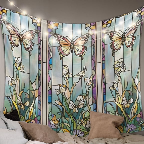 Colorful Butterfly Large Tapestry for Bedroom Wall Hanging Tapestry, Spring Botanical Summer Vintage Ceiling Backdrop Tapestries Poster Blanket Wall Decor for Teens Room Living Room Dorm 85" x 90"