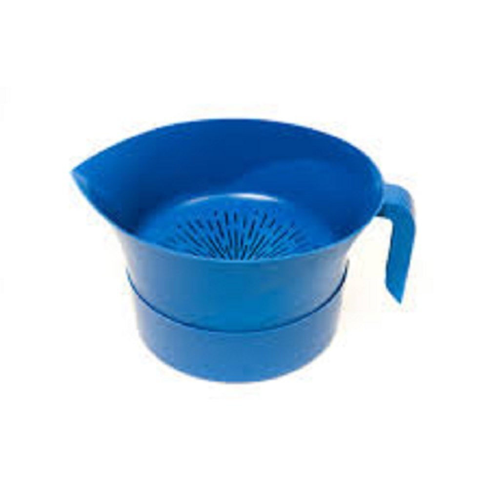 easy greasy hands free strainer colander with lid blue