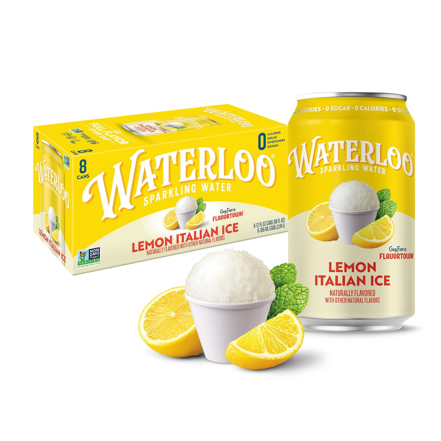 (3 pack) Waterloo Sparkling Water, Lemon Italian Ice, 12 fl oz, 8 pack cans