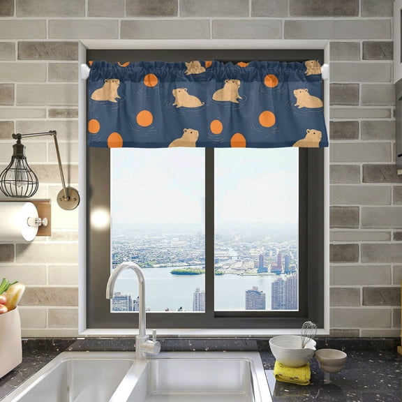 Yayeee Kitchen Valance Rod Pocket 54" x 18" Living Room Window Curtain, Blue Capybaras