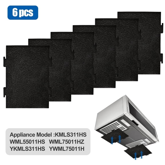 6pcs Activated Charcoal Filter Replacement Compatible with Whirlpool OTR & KitchenAid Over-the-Range Microwaves, Fits KMLS311HS, WML55011HS, YKMLS311HS & YWML75011H