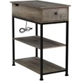 thumbnail image 6 of CZMDZH Narrow Side Table with 2 USB Ports and 2 Outlets, Flip Top End Table with Drawer and Storage Shelves, Small Nightstand with Charging Station for Living Room/Bedroom, Greige, 6 of 17
