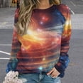 thumbnail image 2 of Galaxy Star Outer Space Women's Floral Printed Sweatshirt Long Sleeve Crewneck Casual Loose Vintage Graphic Pullover Tops, 2 of 7