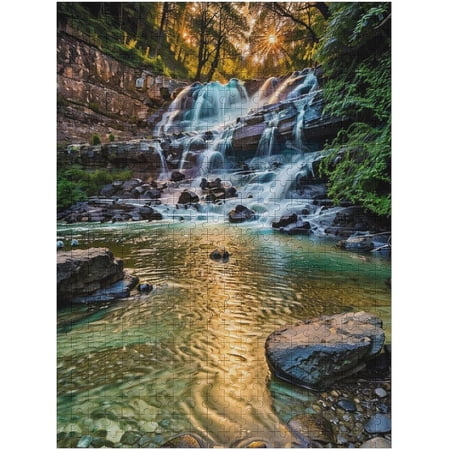 Landscape Puzzles for Adults 500 Pieces Nature Puzzle with Mountains Waterfall Water Flow Creek Stream Landscape Wooden Jigsaw Puzzles Modern Home Decor for Bedroom Kitchen Wall Decor