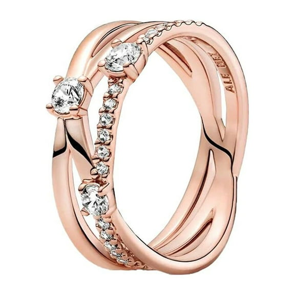 Pandora Sparkling Triple Band Rose Ring, Size: EUR-56, US-7.5-189400C01-56
