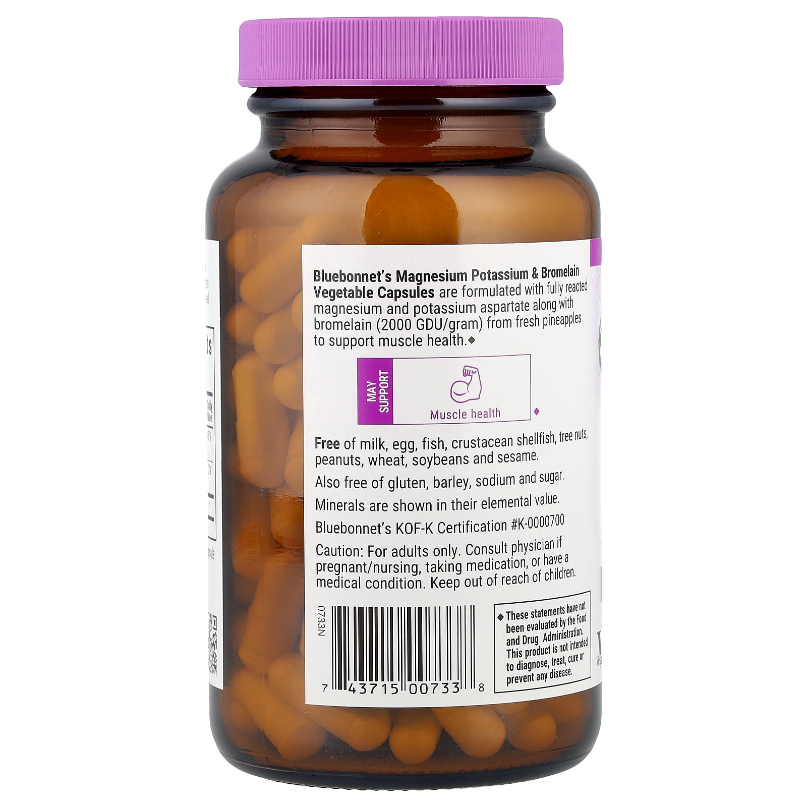 Bluebonnet Magnesium Potassium Plus Bromelain, 120 Ct