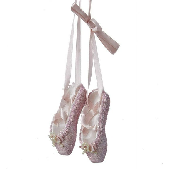 Kurt Adler Pink Glitter Hanging Ballet Shoes Christmas Ornament, 8"