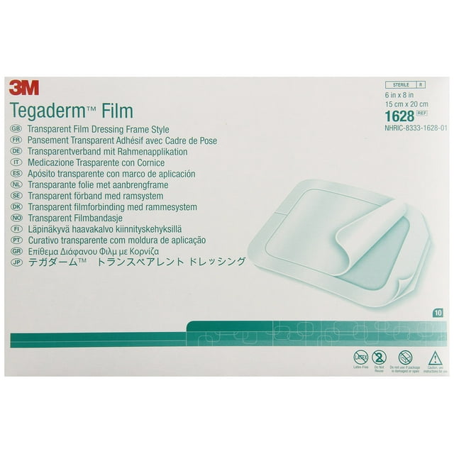 Marco de película transparente Tegaderm™ de 3M™, 1628, 15 cm x 20 cm (6 x 8 pulgadas), 10 unidades,