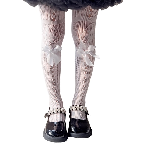 Fashion Fishnet Leggings for Girls Large Bowknot Tights Hollowout Stockings Kids Pantyhose for Summer Spring Dresses