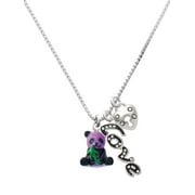 Delight Jewelry Resin Purple Panda Bear - Love and Lock Charm Necklace, 18"+1"