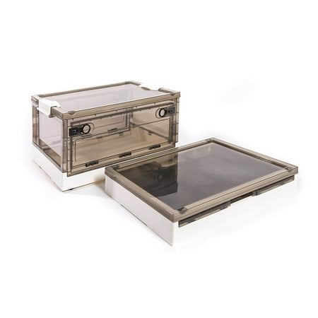 Collapsible Storage Bins with Lids - Stackable Closet Organizer Plastic Boxes  Foldable Toy Storage Container with Door  Clear Black Wardrobe Crate for Book Storage Bin (8 Gal  White)