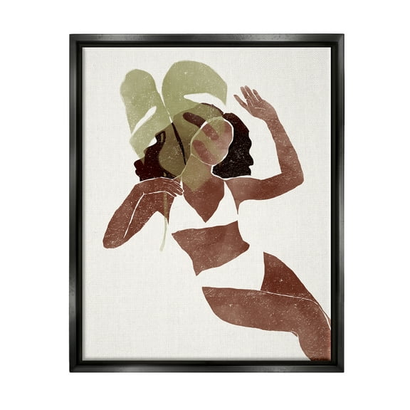 Stupell Monstera Leaf Girl Earth Tones Botanical & Floral Painting Black Floater Framed Art Print Wall Art