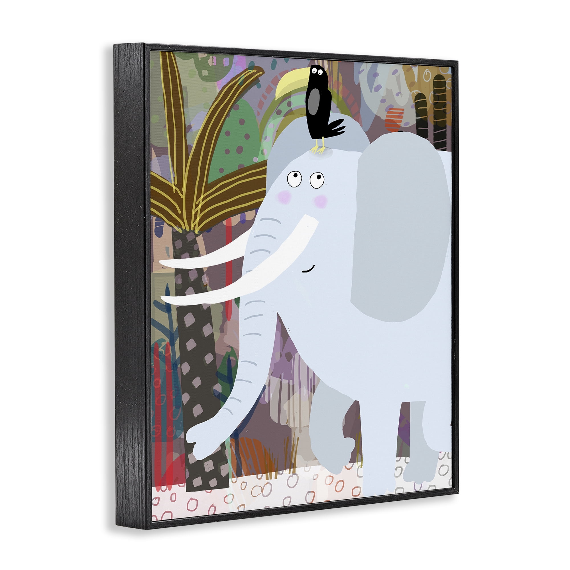 Elephant & Toucan in Jungle Black Framed Giclee Art, design by Carla Daly