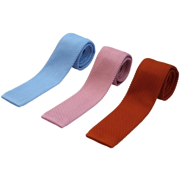 ZENXUS Knit Ties for Men, Wrinkle Proof, Machine Washable, 2.35 inch Skinny Ties, Flat-end Sock Ties, Dusty Blue, Dusty Rose, Rust, 3-Pack
