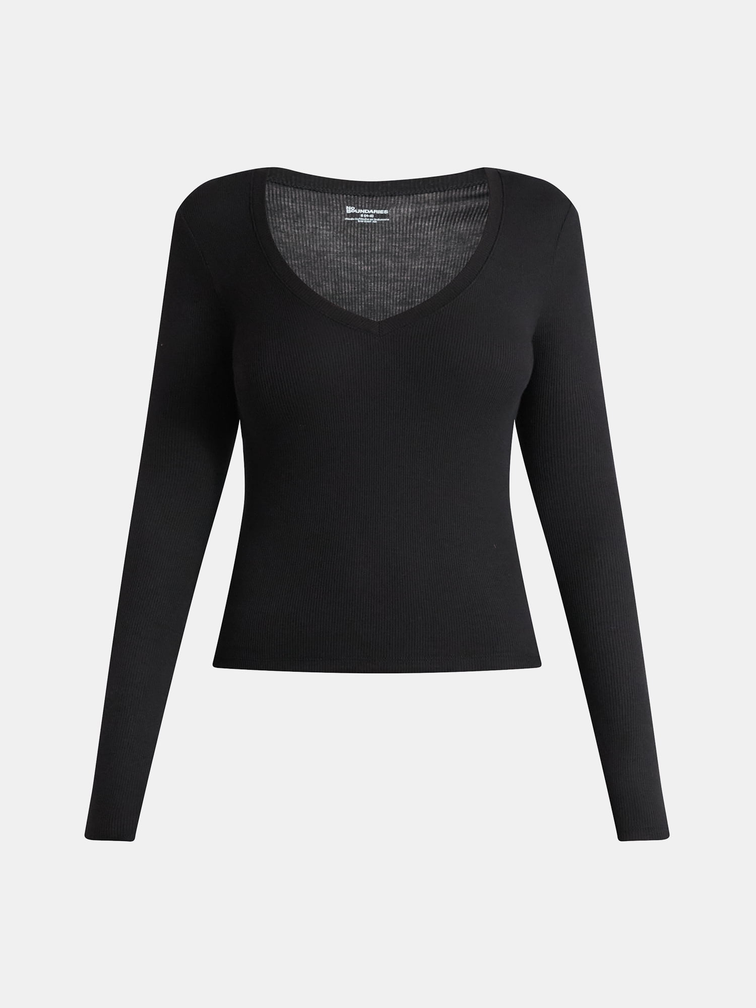 No Boundaries V-Neck Ribbed Top with Long Sleeves, Women’s