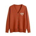 thumbnail image 2 of Aobny Button Up Fall Sweaters V-Neck Orange Long Sleeve Pullover Heart Women's Plus Chunky 70s Tops for Women,XXXL, 2 of 5