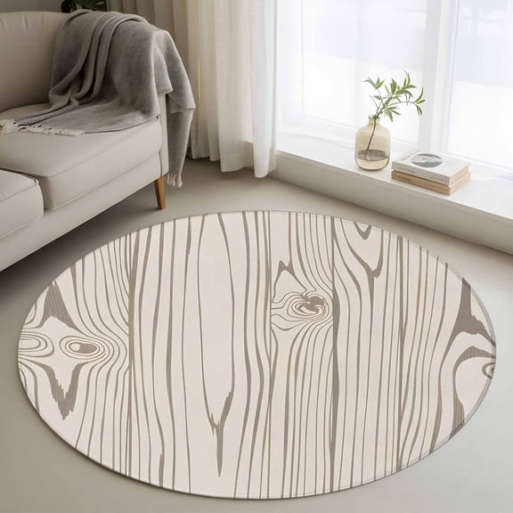 Farmhouse Vintage Round Area Rug 4Ft Washable Circle Rugs for Bedroom Dining Room, Summer Country Retro Wooden Grain Non-Slip Carpet Floor Mats Indoor Outdoor Carpet Runner Aesthetic Home Decor