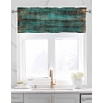 thumbnail image 2 of Teal Brown Wood Print Kitchen Valances for Windows Farmhouse Linen Window Valance Curtain for Living Room Window Treatment Simple Vintage Plank Valance Rod Pocket Topper Drape, 54 x 18 Inch, 2 of 6