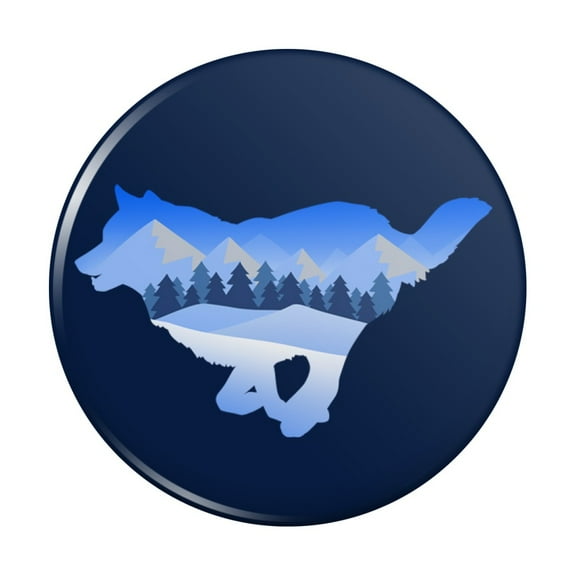 Wolf Silhouette Running Snow Scenery Kitchen Refrigerator Locker Button Magnet