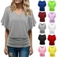 thumbnail image 4 of Fashion Plus Size V Neck Batwing Sleeve T-Shirt for Women Loose Fit Casual Top with Fold Hem Detail, 4 of 4