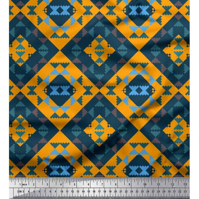 Soimoi Orange Rayon Fabric Check & Geometric Print Sewing Fabric Yard 42 Inch Wide