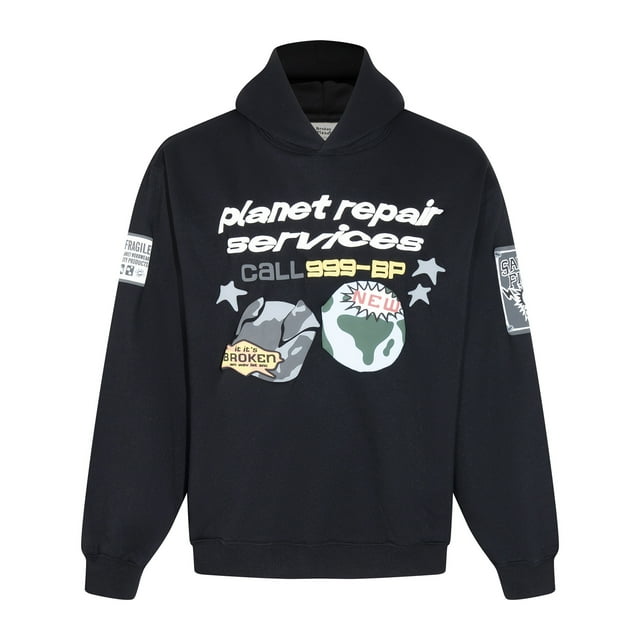 Sweat à Capuche Planète Cassé Tendance Américaine Imprimé Amusant de Rue plus Velours design Ample