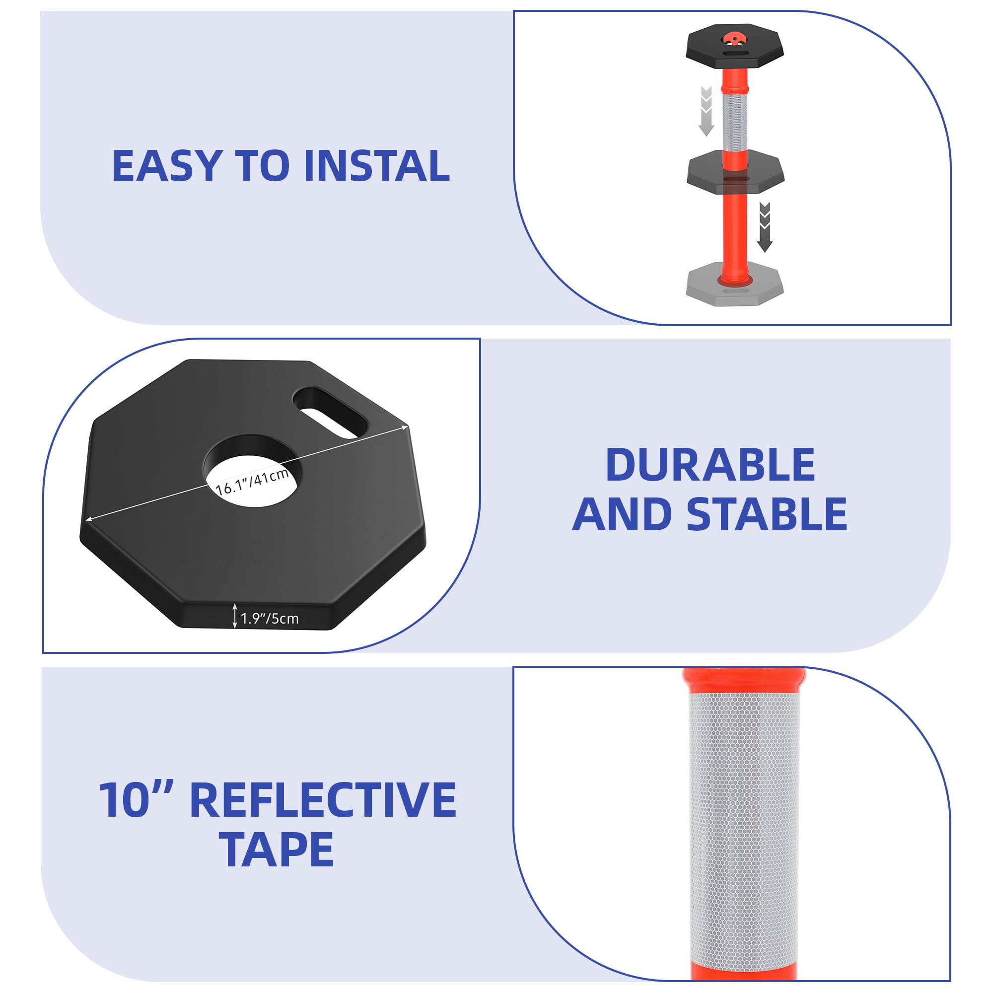 Uforic Delineator Post with Base, 6 Pack Traffic Delineator Posts