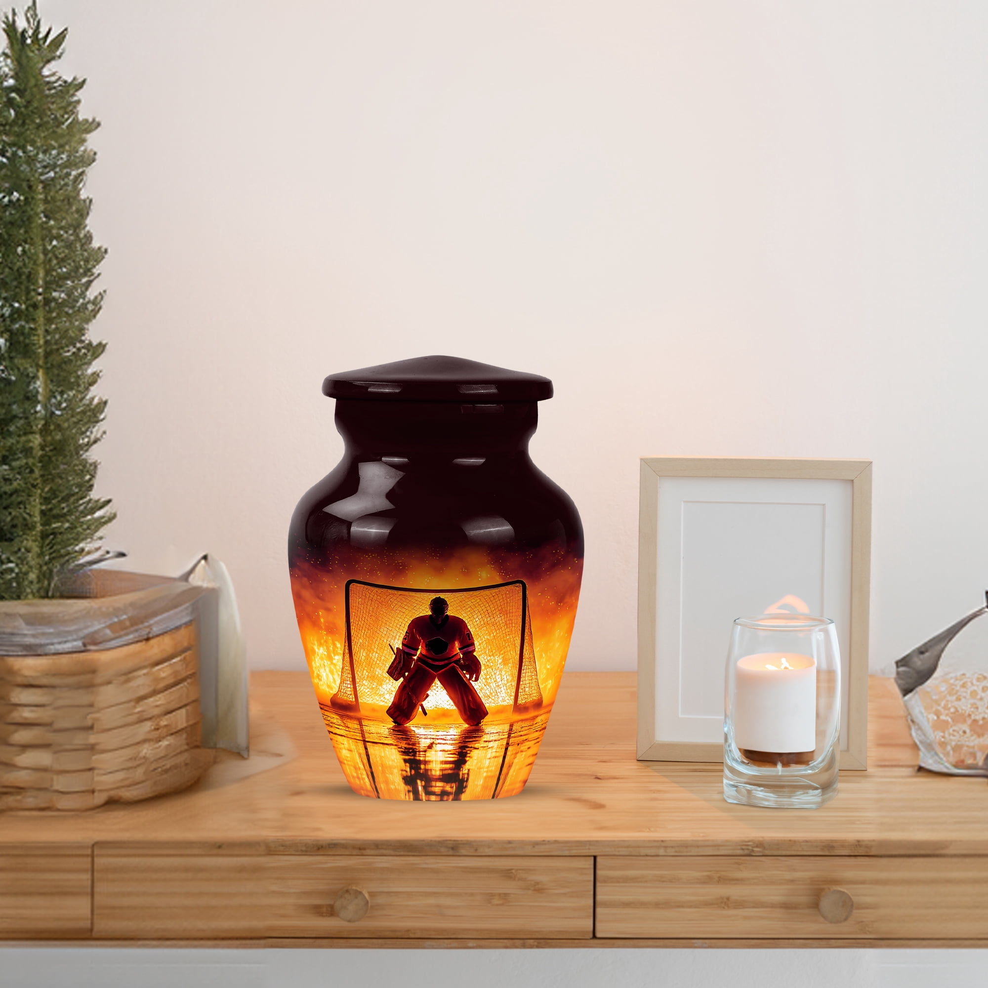 MUKTIVE Keepsake Ice Hockey Urns for Human Ashes Adult Man, Small Urns for Human Ashes, Keepsake for Male & Female, 3 Inch Tiny Maroon Urn for Father & Mother Burial