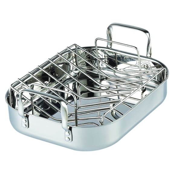 Cooks Standard Classic 14 x 12 Inch Stainless Steel Roaster Pan with V-Shaped Rack, Turkey Roasting Pan with Rack, Large Capacity, Oven and Dishwasher Safe