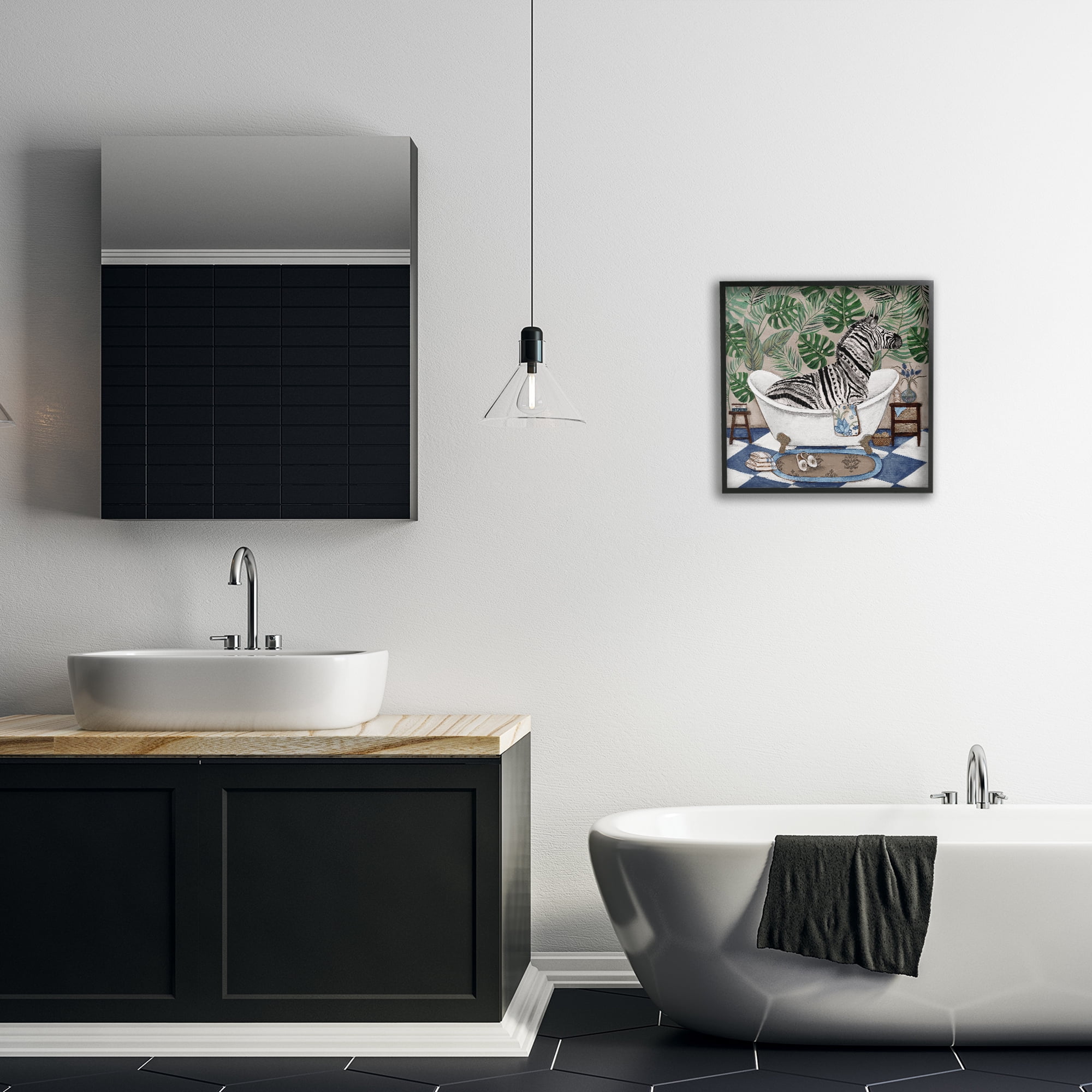 Stupell Industries Zebra in Tropical Bathtub Black Framed Giclee Art, design by Janet Tava